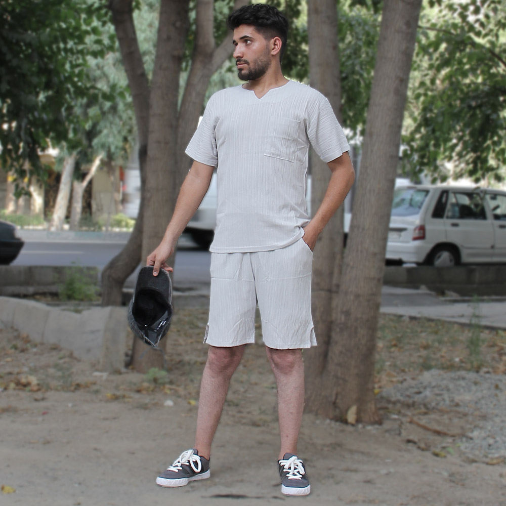 ست تی شرت و شلوارک طوسی